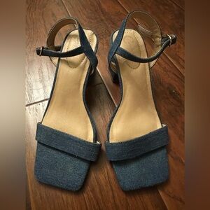 Confort Strappy‎ Chunky High Heel Classic Pump Stylish Denim Strap Sandals. Sz 8